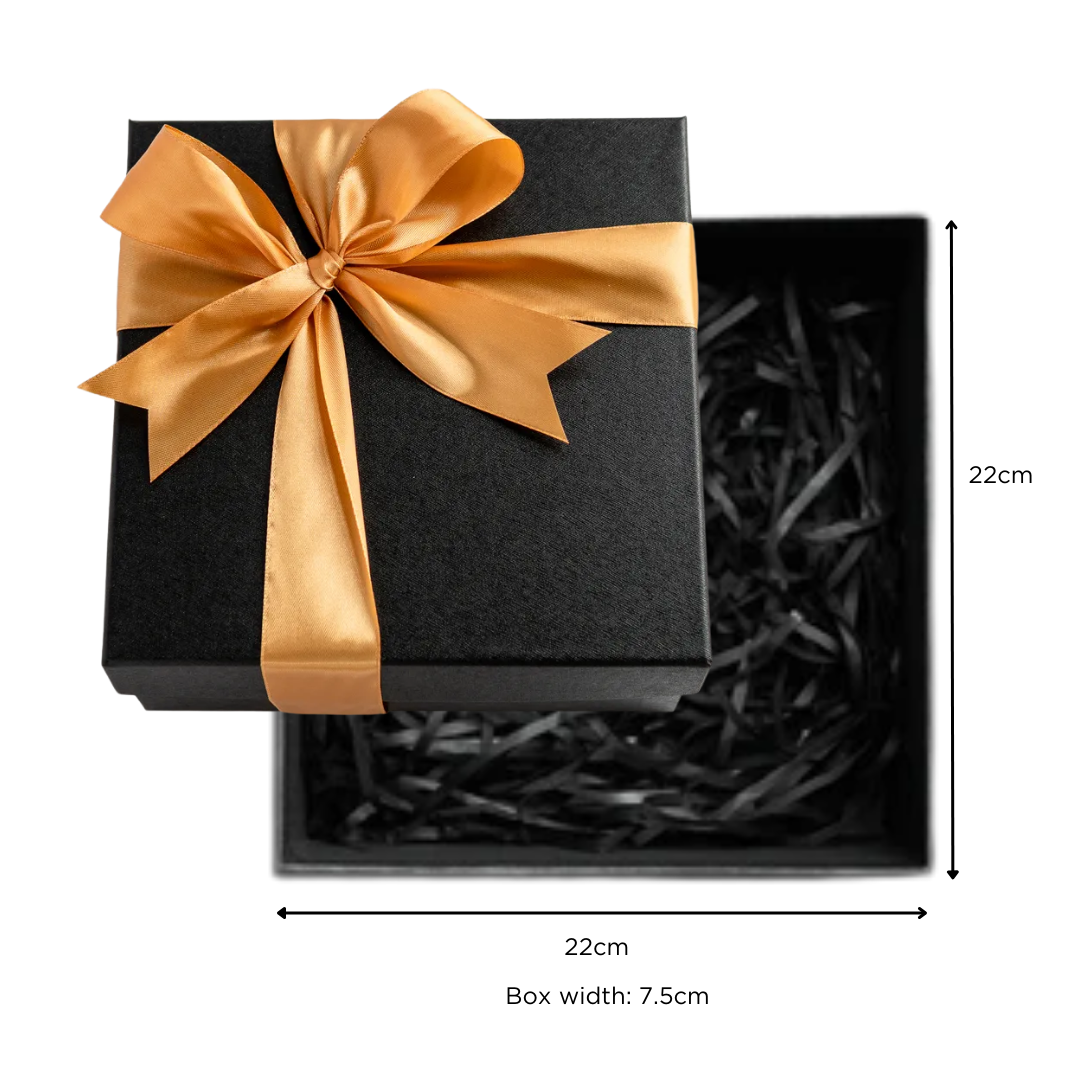 Matte Black Square Artcard Box with Ribbon (22cm x 22cm x 12cm)