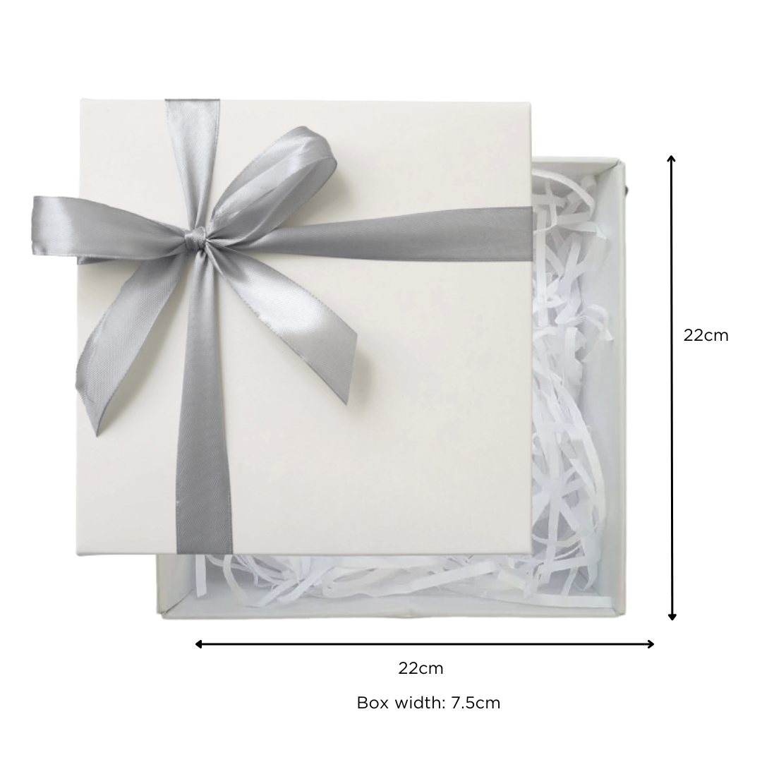 Matte White Square Artcard Box with Ribbon (22cm x 22cm x 12cm)